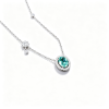925 Sterling Silver Lab-Created Paraiba-Color Green Garnet Necklace | Oval-Cut Halo Pendant with Chain Accent