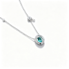 925 Sterling Silver Lab-Created Paraiba-Color Green Garnet Necklace | Oval-Cut Halo Pendant with Chain Accent