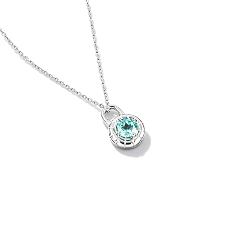 925 Sterling Silver Lab-Created Paraiba-Color Green Garnet Necklace | Round Gemstone Pendant