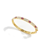 925 Sterling Silver Lab-Created Ruby Bangle | Yellow Gold Tone with Red Square Accents