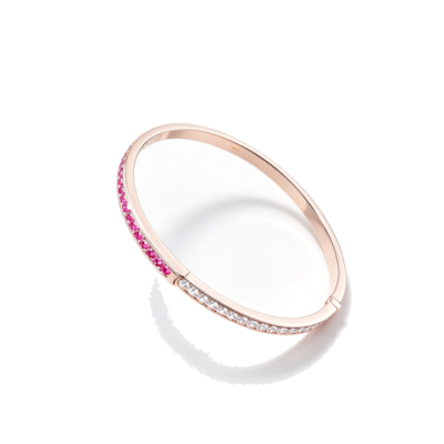 925 Sterling Silver Lab-Created Ruby Bangle | Rose Gold-Tone Finish | Two-Tone Gemstone Design