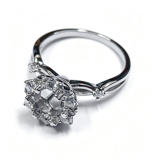 925 Sterling Silver Lab-Grown Diamond Ring | Floral Halo Cluster Design