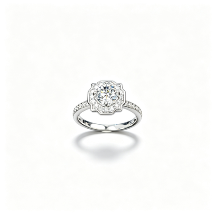 925 Sterling Silver Lab-Grown Diamond Ring | Round Floral Halo Pavé Design