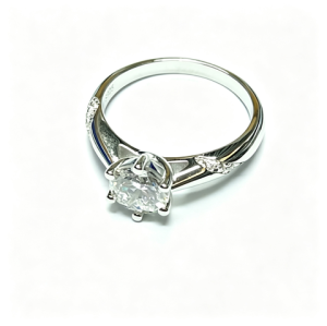 925 Sterling Silver Lab-Grown Diamond Ring | Round Floral Halo Pavé Design