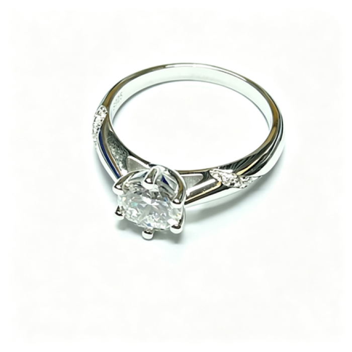 925 Sterling Silver Lab-Grown Diamond Ring | Round Floral Halo Pavé Design