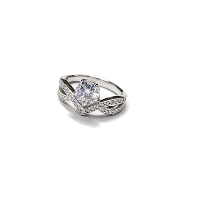 925 Sterling Silver Lab-Grown Diamond Ring | Crossed Pavé Band Design