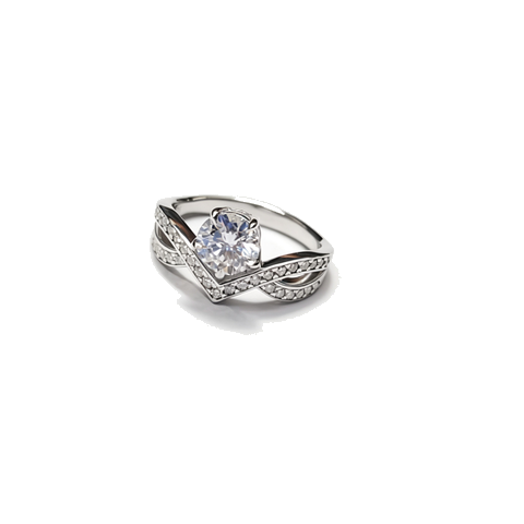 925 Sterling Silver Lab-Grown Diamond Ring | Crossed Pavé Band Design