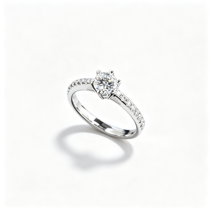 925 Sterling Silver Lab-Grown Diamond Ring | Round Solitaire with Pavé Twist Band