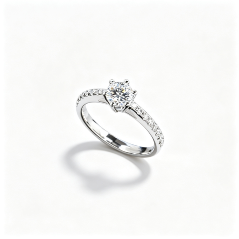 925 Sterling Silver Lab-Grown Diamond Ring | Round Solitaire with Pavé Twist Band