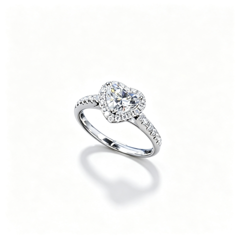 925 Sterling Silver Lab-Grown Diamond Ring | Heart-Shaped Halo Pavé Design