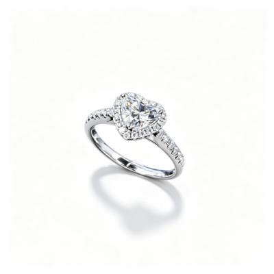 925 Sterling Silver Lab-Grown Diamond Ring | Heart-Shaped Halo Pavé Design