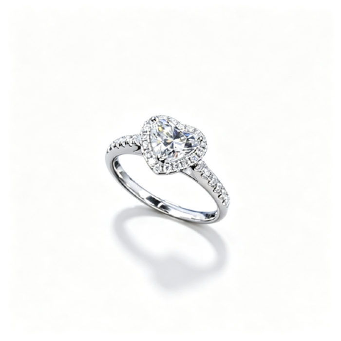 925 Sterling Silver Lab-Grown Diamond Ring | Heart-Shaped Halo Pavé Design