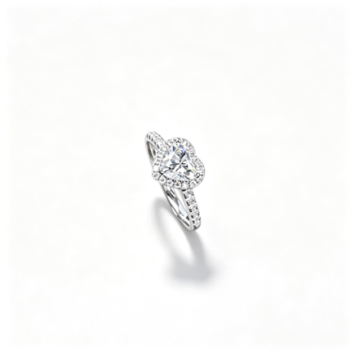 925 Sterling Silver Lab-Grown Diamond Ring | Heart-Shaped Halo Pavé Design