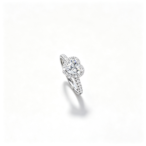 925 Sterling Silver Lab-Grown Diamond Ring | Heart-Shaped Halo Pavé Design