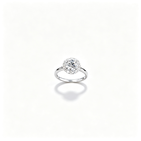 925 Sterling Silver Lab-Grown Diamond Ring | Round Floral Halo Cluster Design