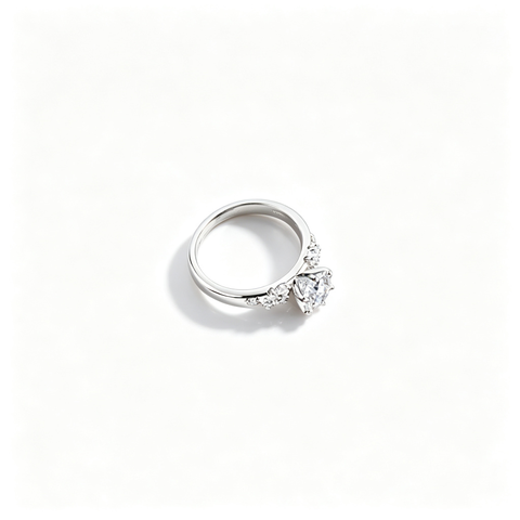 925 Sterling Silver Lab-Grown Diamond Ring | Round Center with Pavé Cluster Shoulders
