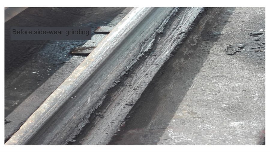Switch rail gauge-side wear before grinding
