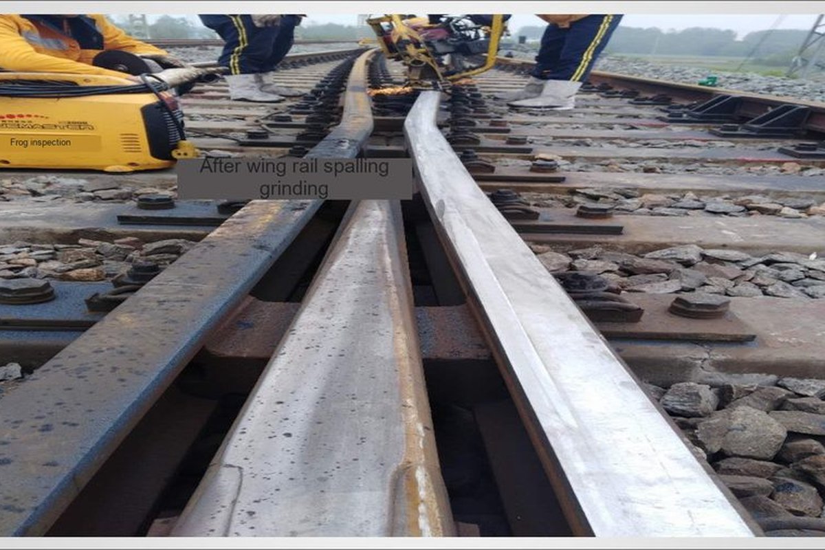 Wing rail repaired after grinding