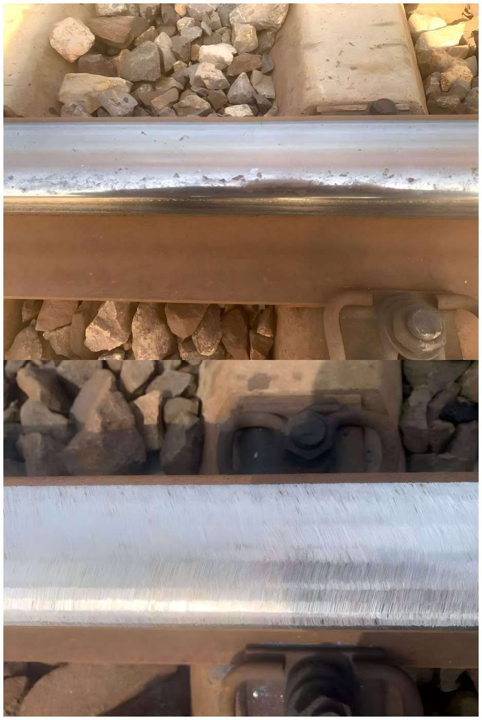 Rail surface condition before and after profile grinding (overview)