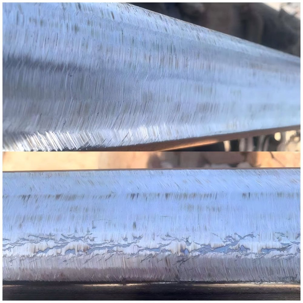 Rail surface condition before and after profile grinding (detail)