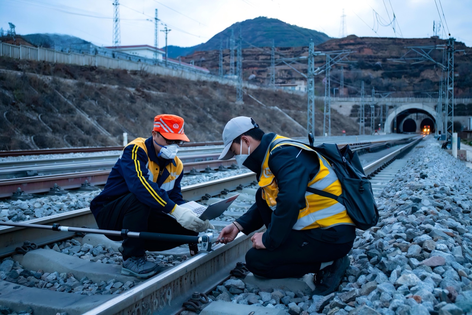 railway track section prepared for a grinding programme