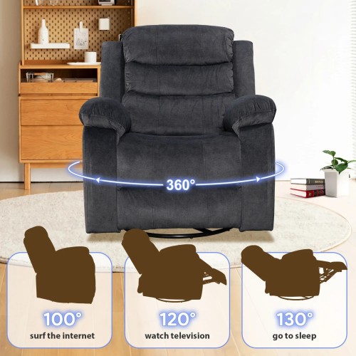 Swivel Rocker Recliner Chair - Compact Fabric 360° Glider for Small Spaces