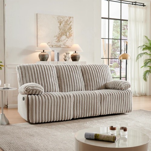 Three Seater Recliner Sofa Set,Crodury Fabric Recliner with Bluetooth Audio & USB Port