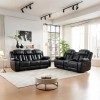 Black Leather Recliner Sofa Set With Lighting  For Living Room