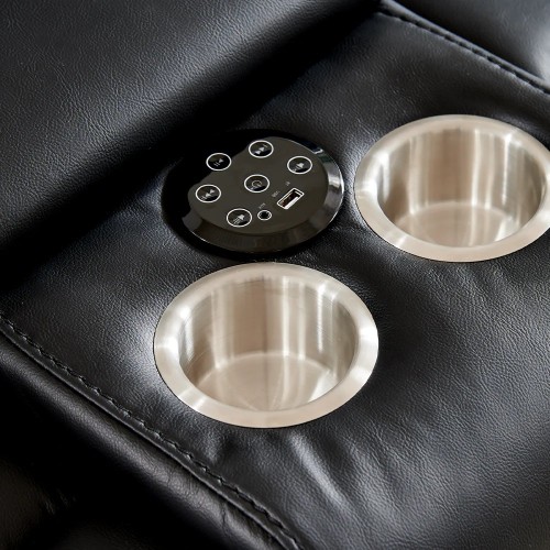 Black Leather Recliner Sofa Set With Lighting  For Living Room