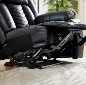 Black Leather Recliner Sofa Set With Lighting  For Living Room
