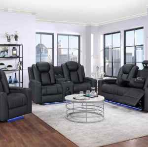 Comfortable Recliner Sofa Set With Bluetooth System and Drop down table and LED strip of the sofa. for Living Room