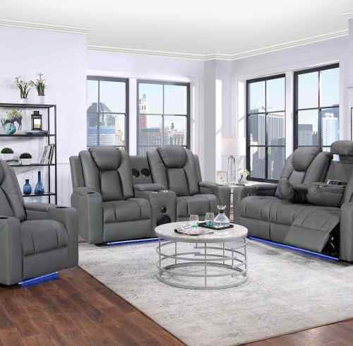 Comfortable Recliner Sofa Set With Bluetooth System and Drop down table and LED strip of the sofa. for Living Room