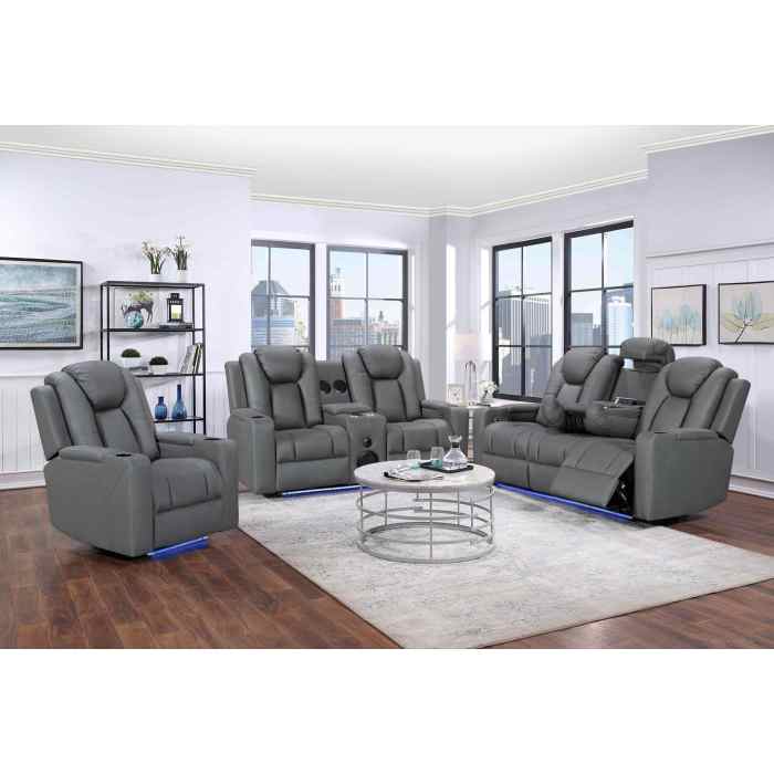 Comfortable Recliner Sofa Set With Bluetooth System and Drop down table and LED strip of the sofa. for Living Room