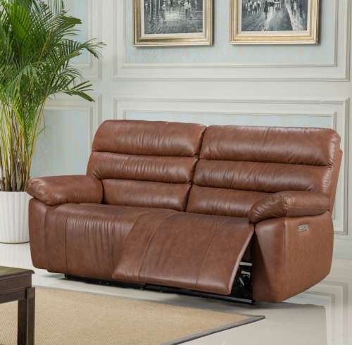 Electric Genuine Leather 2-Seater Sofa (optimized for 3) with USB and Type-C charging ports.