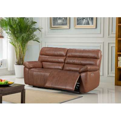 Electric Genuine Leather 2-Seater Sofa (optimized for 3) with USB and Type-C charging ports.