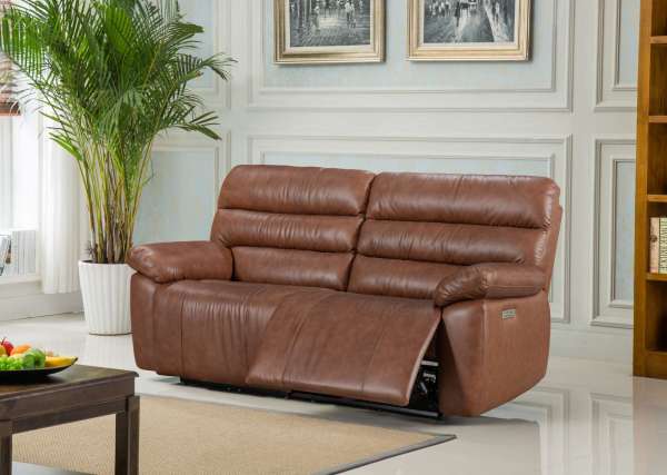 Electric Genuine Leather 2-Seater Sofa (optimized for 3) with USB and Type-C charging ports.