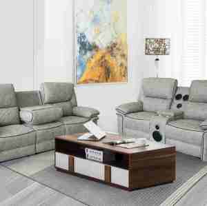 Comfortable manual recliner sofa set with customizable Bluetooth speakers.
