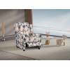 A push back reclining  in a soft, comfortable floral fabric.