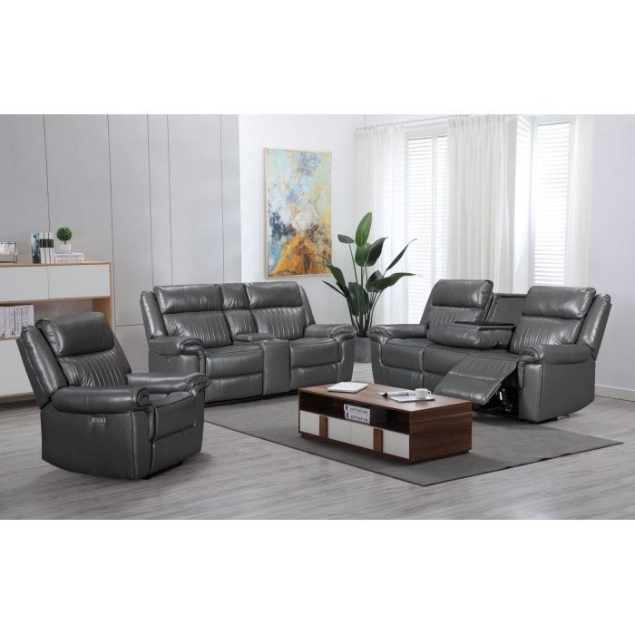 Manual Reclining Sectional with Integrated Bluetooth Speaker.