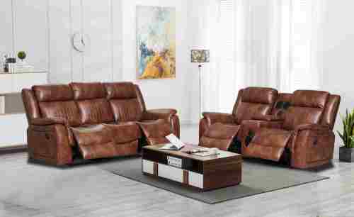 Manual Reclining Sectional with Integrated Bluetooth Speaker.