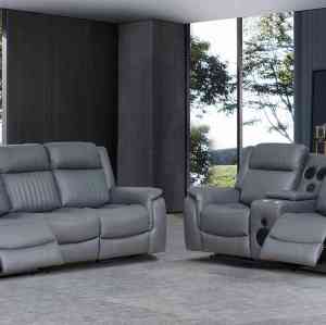 Manual Reclining Sectional with Integrated Bluetooth Speaker.