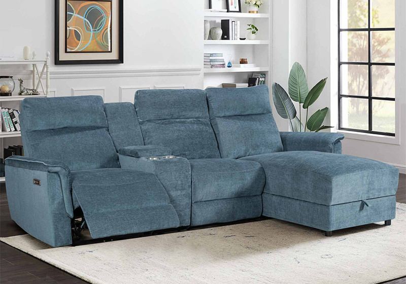 Electric modular recliner sofa with chaise and storage