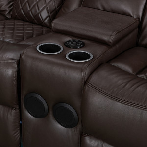 Genuine Leather Power Reclining Sofas with Bluetooth Speaker and Cup Holder