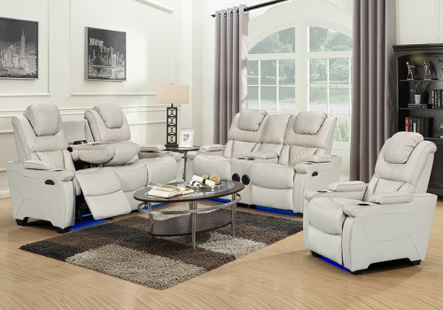 Genuine Leather Power Reclining Sofas with Bluetooth Speaker and Cup Holder