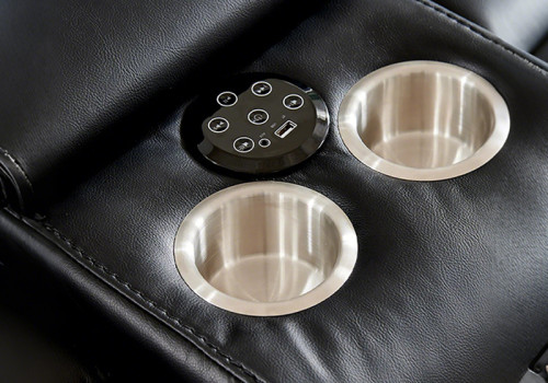 Black Leather Recliner Sofa Set With Lighting  For Living Room