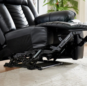 Black Leather Recliner Sofa Set With Lighting  For Living Room