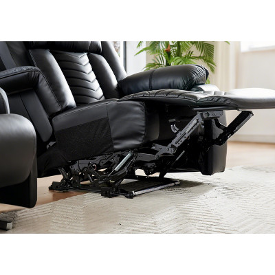 Black Leather Recliner Sofa Set With Lighting  For Living Room