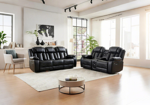 Black Leather Recliner Sofa Set With Lighting  For Living Room