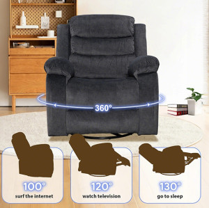Swivel Rocker Recliner Chair - Compact Fabric 360° Glider for Small Spaces