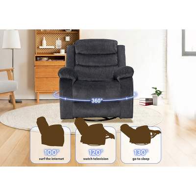 Swivel Rocker Recliner Chair - Compact Fabric 360° Glider for Small Spaces
